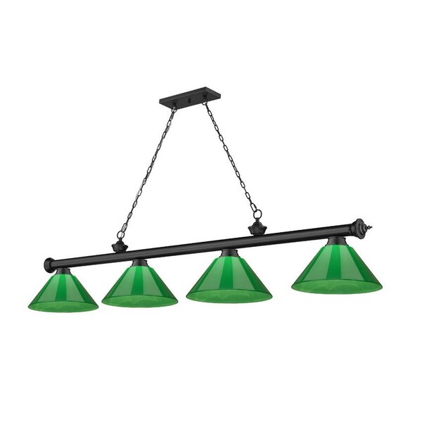 Z-Lite Cordon 4 Light Billiard, Matte Black & Green 2306-4MB-PGR - main